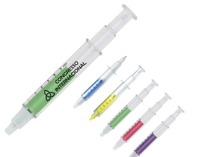 Caneta Seringa Marca Texto Personalizada