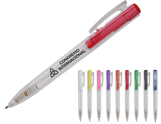 Caneta Plstica Transparente Personalizada